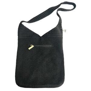 Vintage The Sak Black Crochet Shoulder Bag Boho Purse with Lining